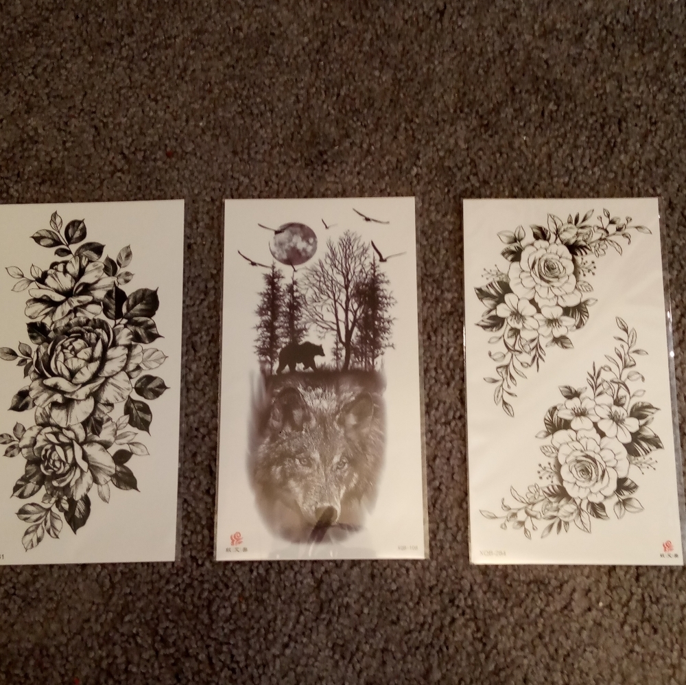 Tattoo Arm Sleeve Tattoos, Large Size, Lot of 3, Roses Flowers Forest GIFT, NWT